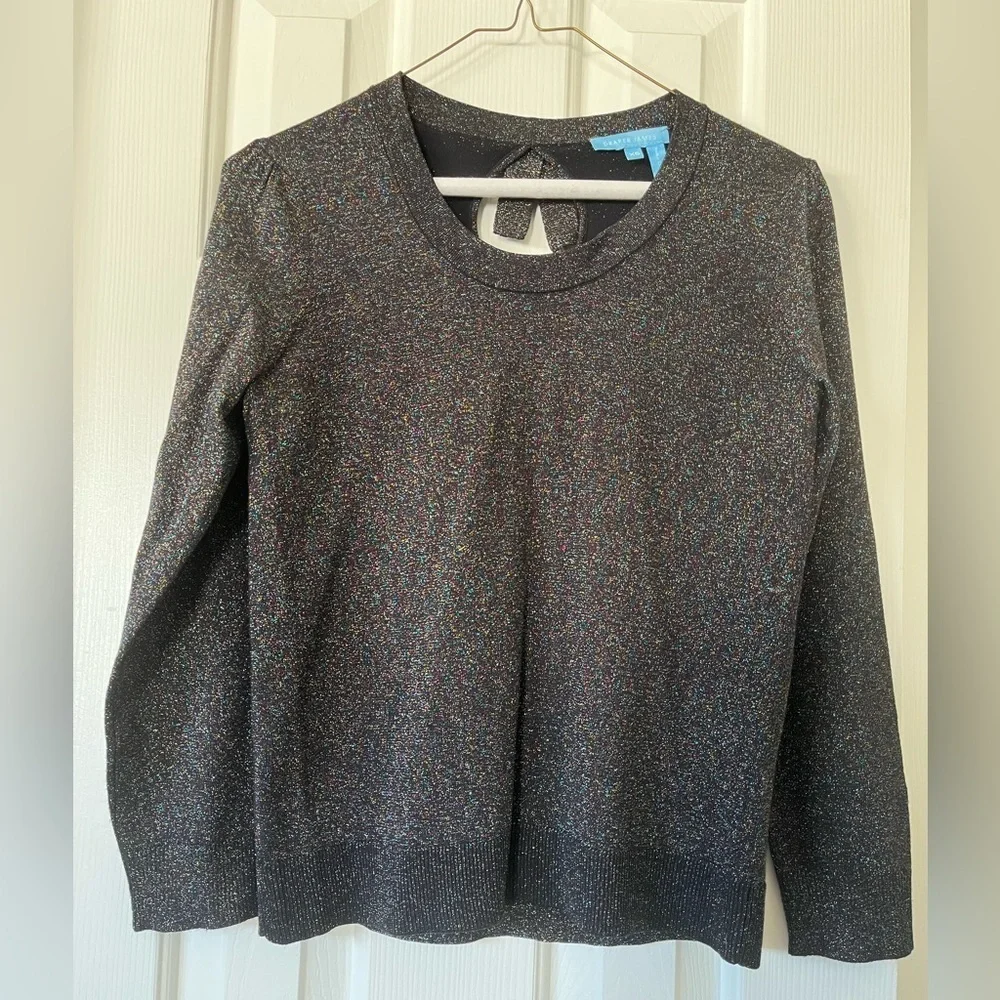 Draper James black sweater with rainbow sparkle and bow on back size XS - Picture 2 of 11